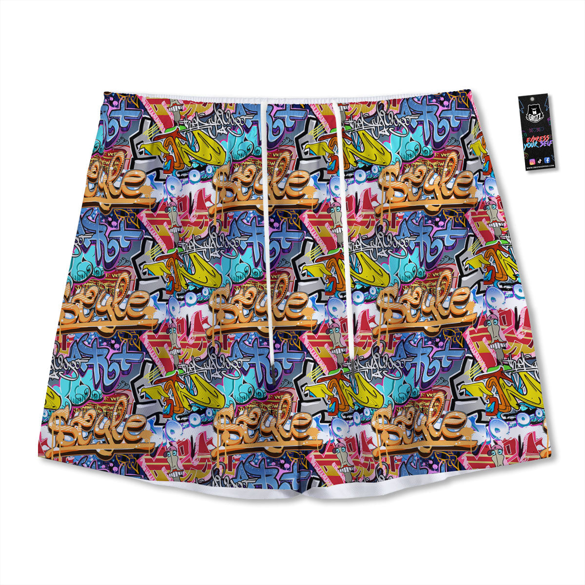 Graffiti Wall Print Mesh Shorts