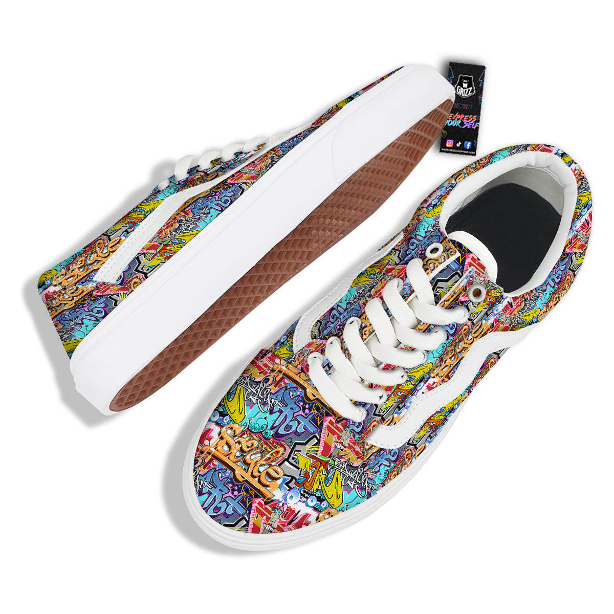 Graffiti Wall Print Skate Shoes-grizzshop