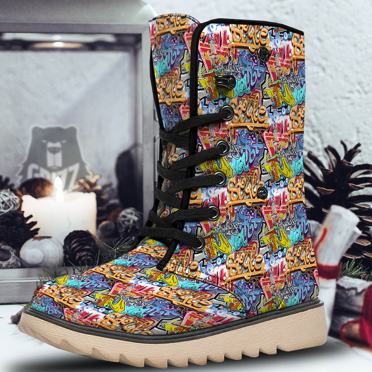 Graffiti Wall Print Snow Boots-grizzshop