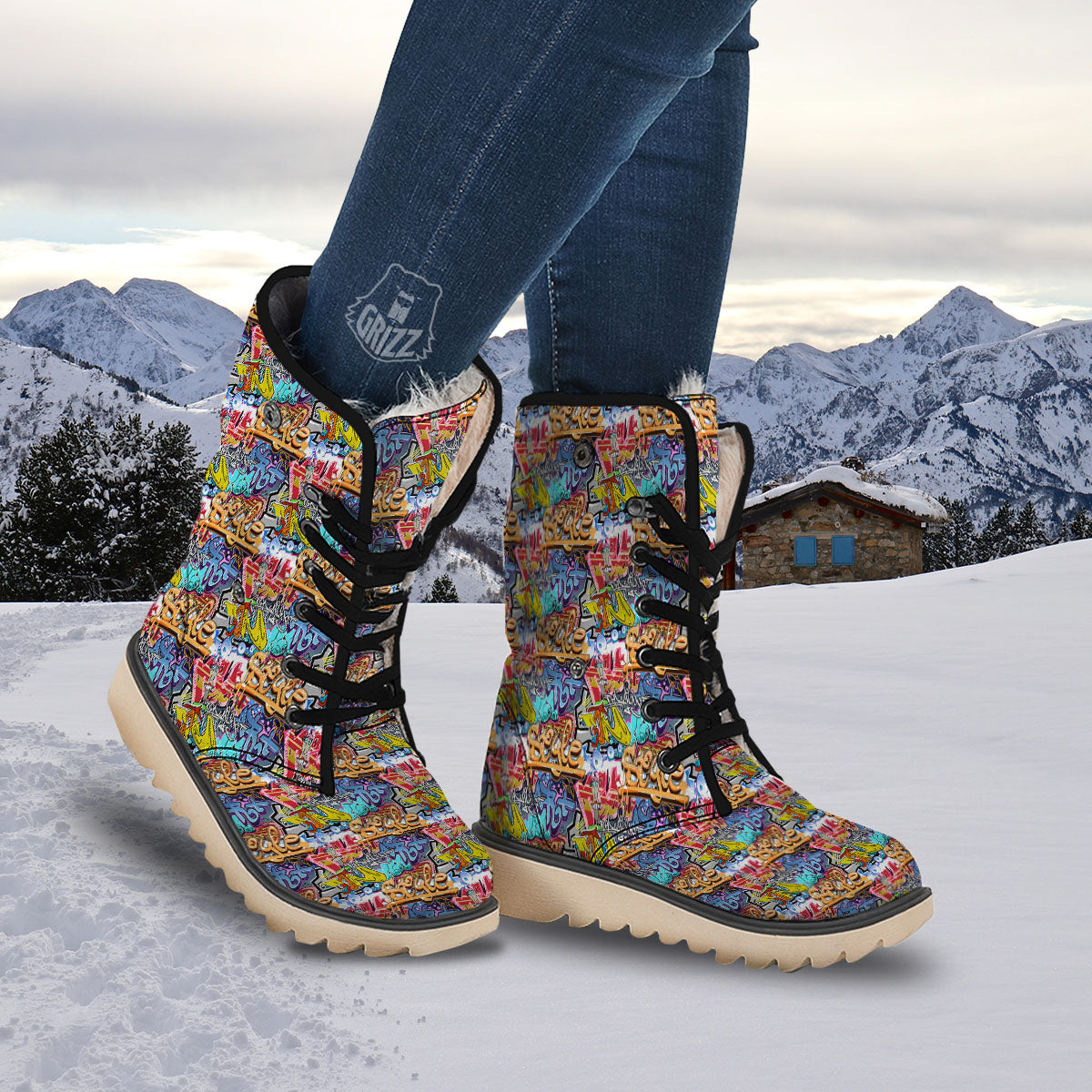 Graffiti Wall Print Snow Boots-grizzshop