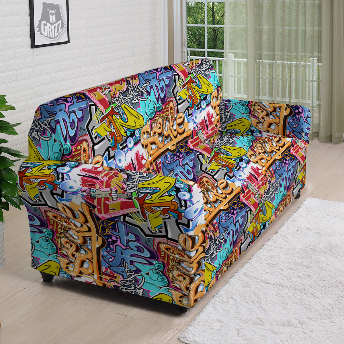 Graffiti Wall Print Sofa Cover-grizzshop