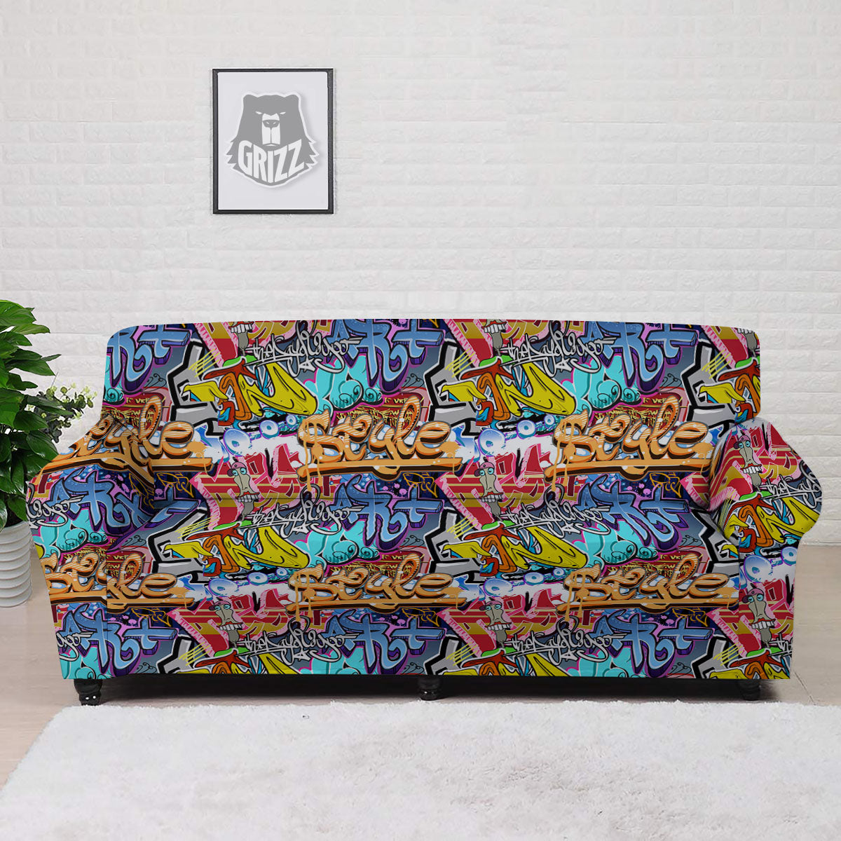 Graffiti Wall Print Sofa Cover-grizzshop