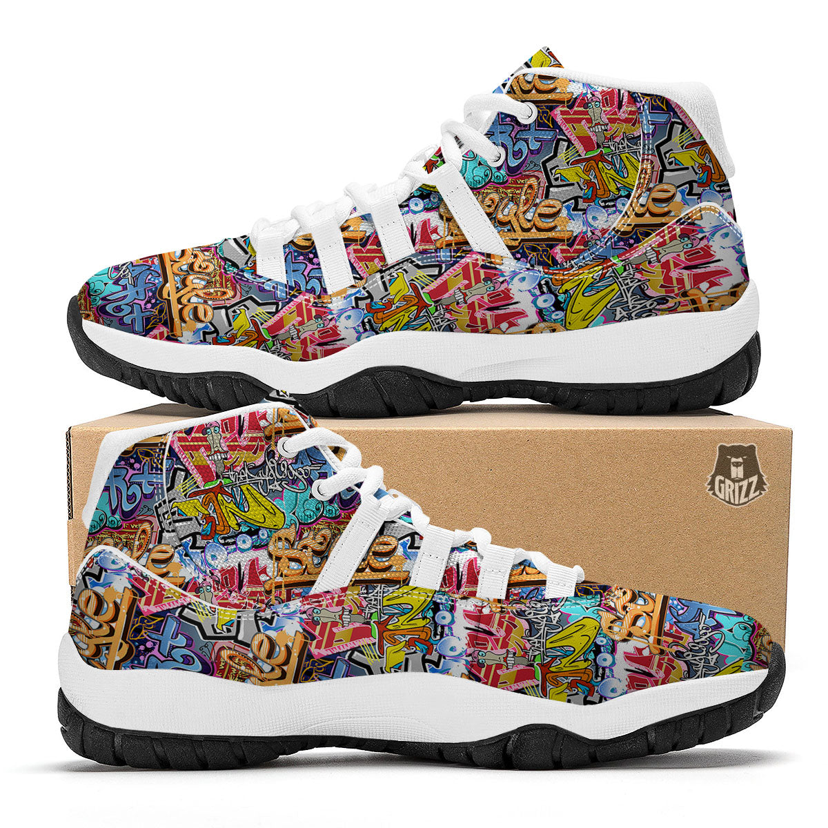 Graffiti Wall Print White Bball Shoes-grizzshop