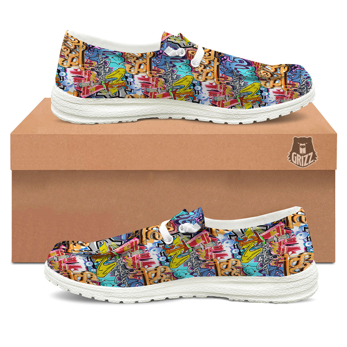 Graffiti Wall Print White Loafers-grizzshop