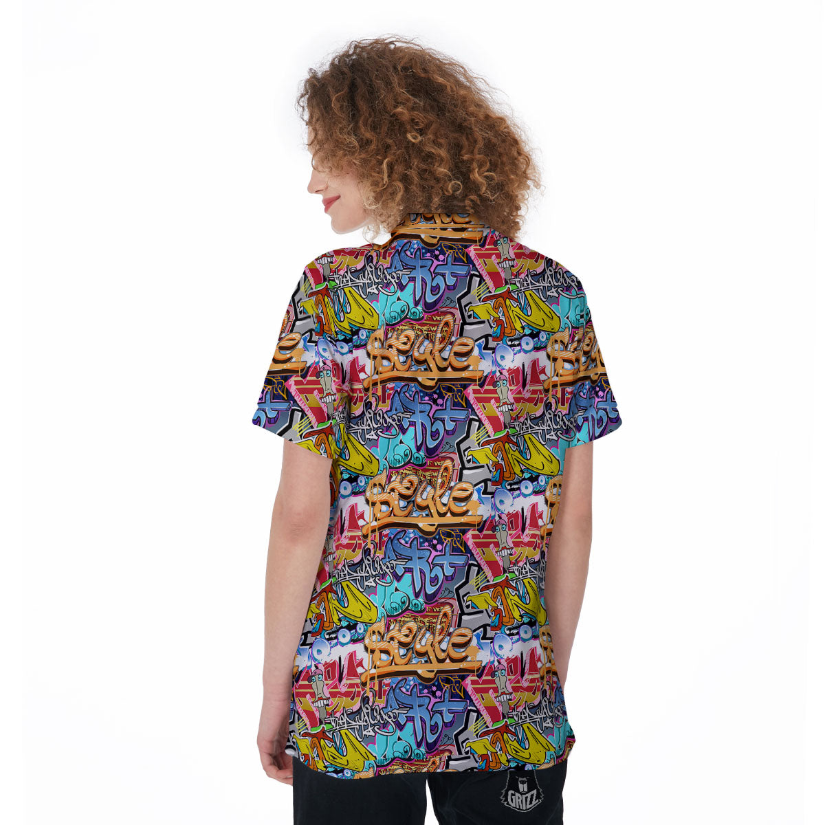 Graffiti Wall Print Women's Golf Shirts-grizzshop