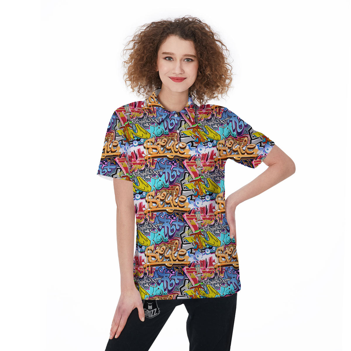 Graffiti Wall Print Women's Golf Shirts-grizzshop