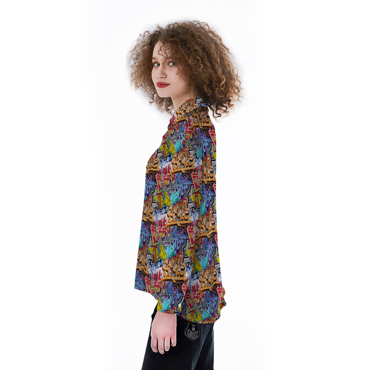 Graffiti Wall Print Women's Long Sleeve Shirts-grizzshop