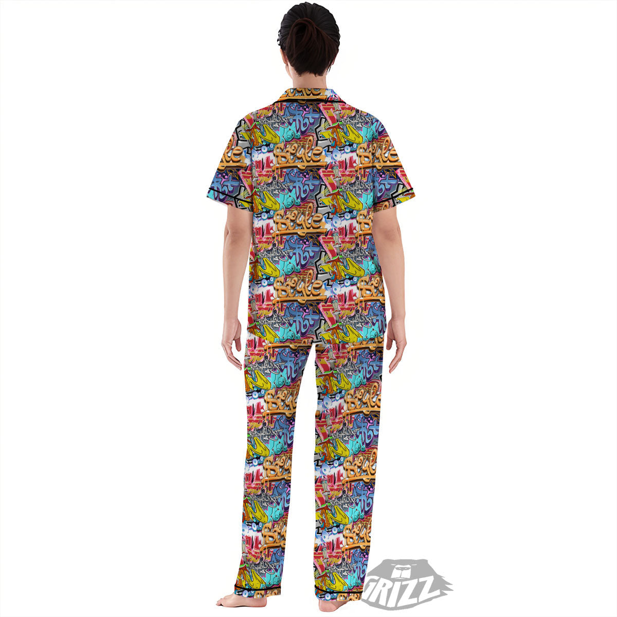 Graffiti Wall Print Women's Pajamas Set-grizzshop