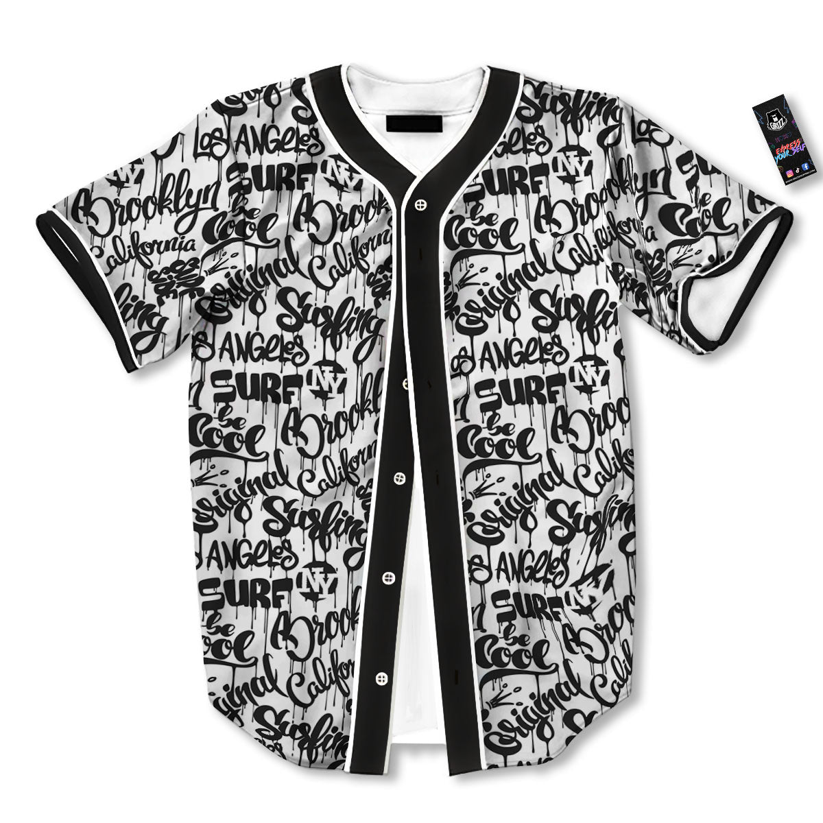 Graffiti White And Black Print Pattern Baseball Jersey-grizzshop