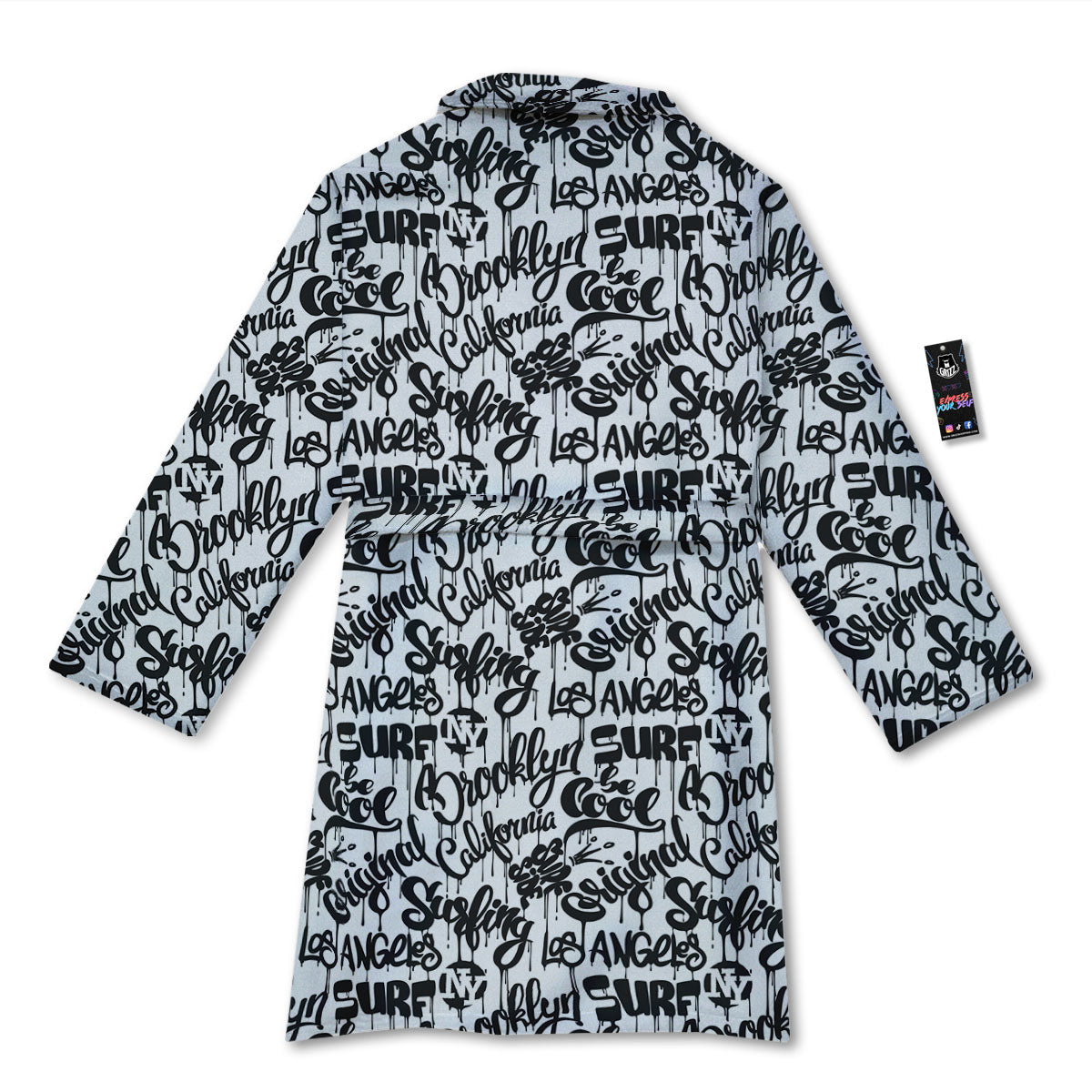 Graffiti White And Black Print Pattern Bathrobe-grizzshop