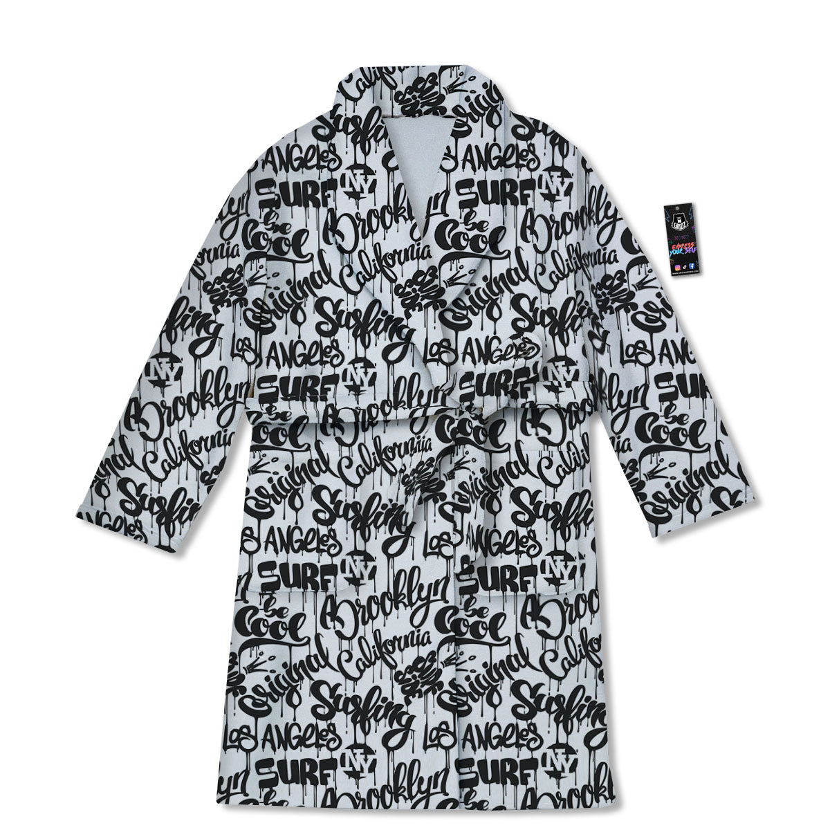 Graffiti White And Black Print Pattern Bathrobe-grizzshop