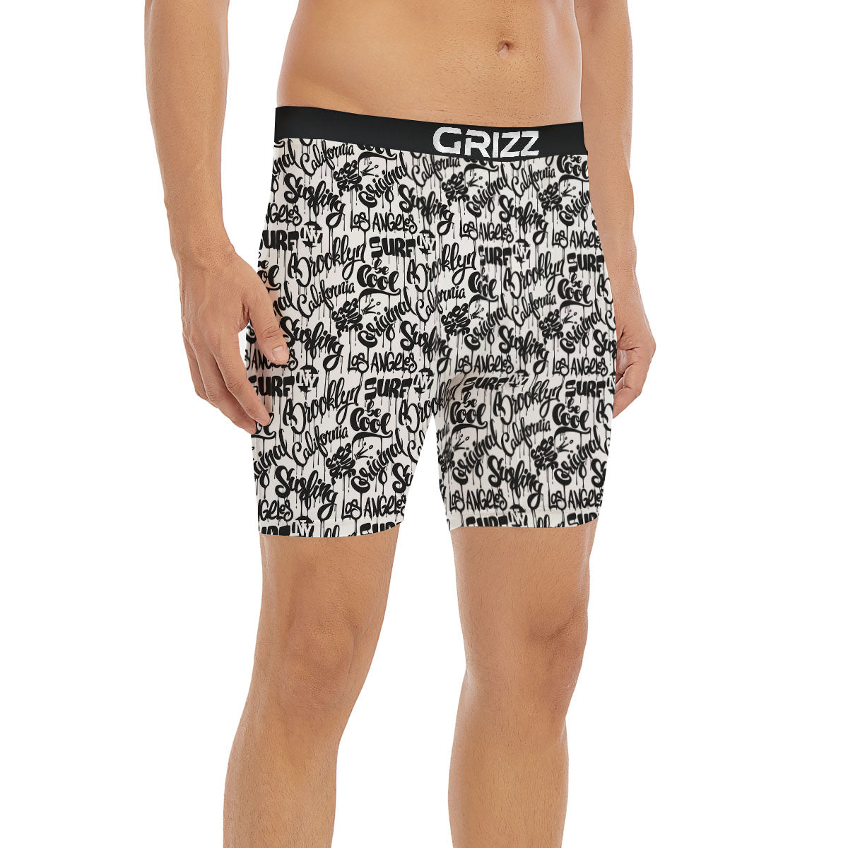 Graffiti White And Black Print Pattern Boxer Briefs-grizzshop