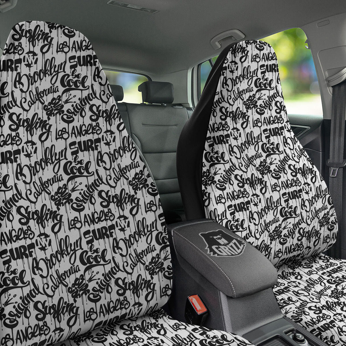 Graffiti White And Black Print Pattern Car Seat Covers-grizzshop