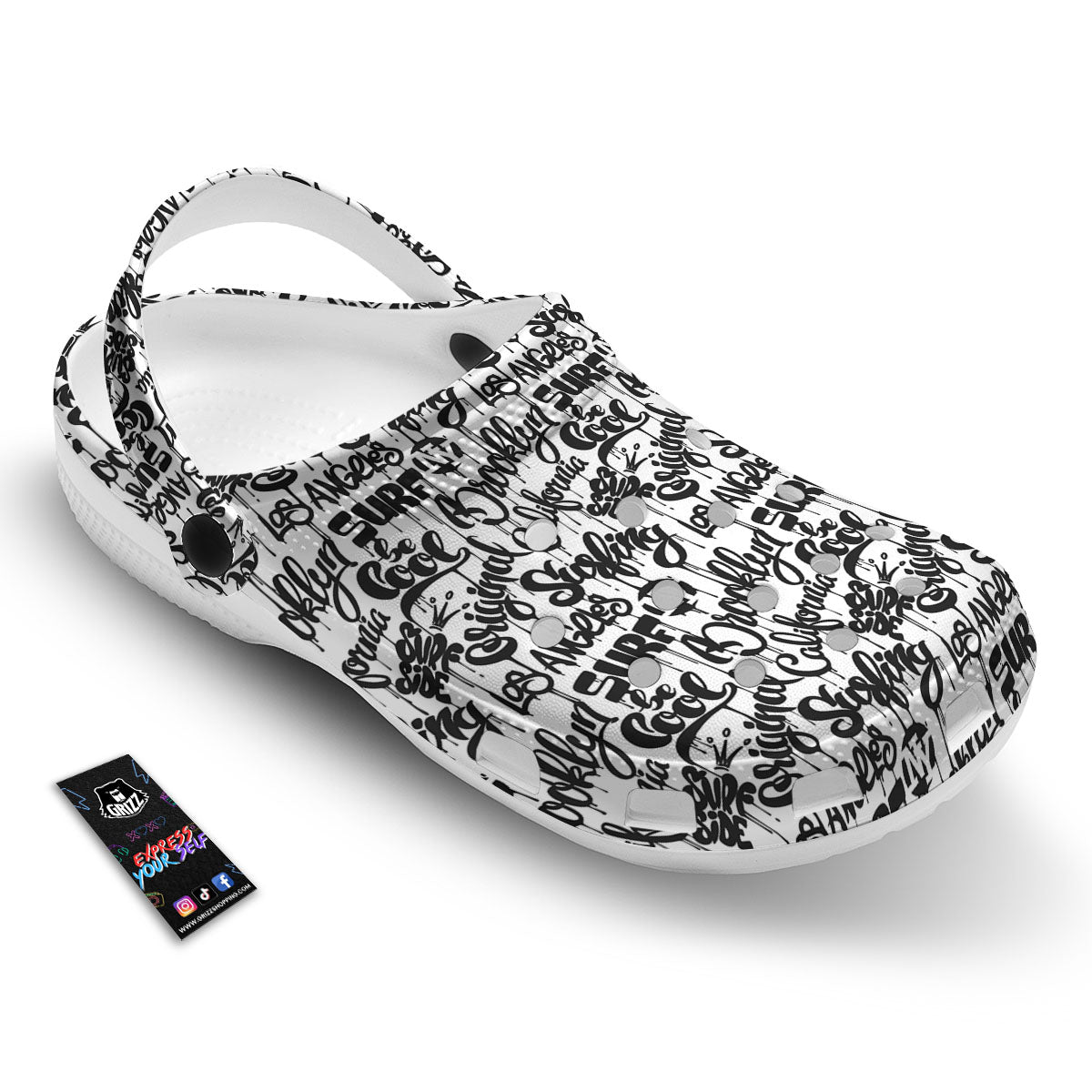 Graffiti White And Black Print Pattern Clog-grizzshop