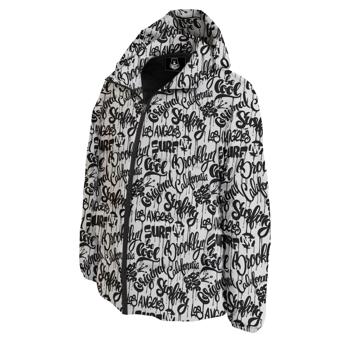 Graffiti White And Black Print Pattern Down Jacket-grizzshop