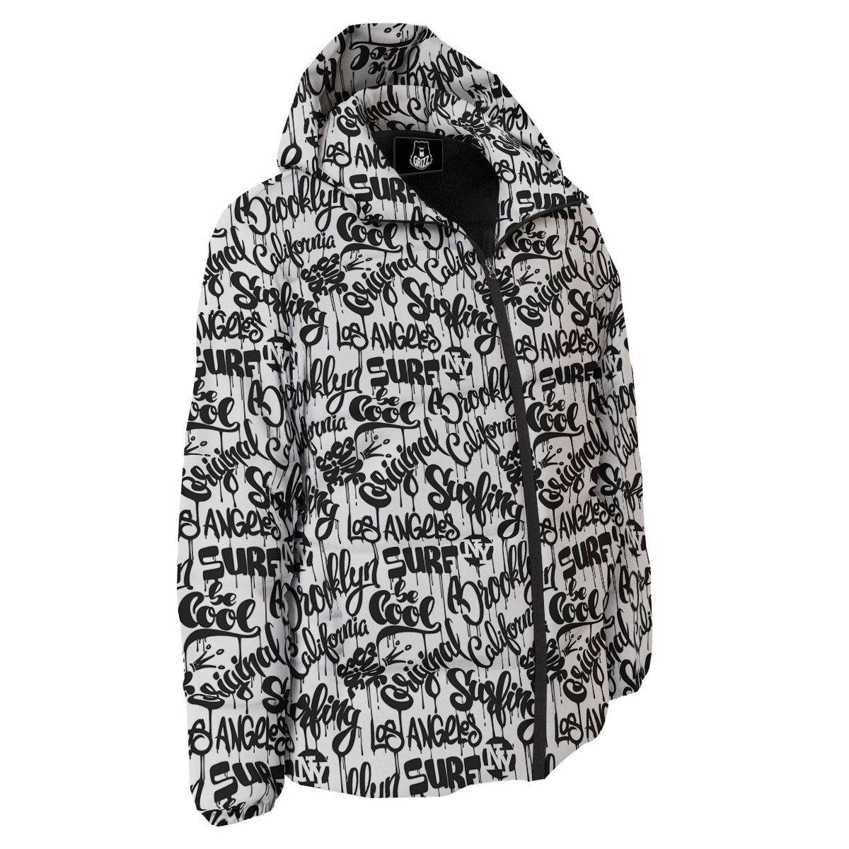 Graffiti White And Black Print Pattern Down Jacket-grizzshop