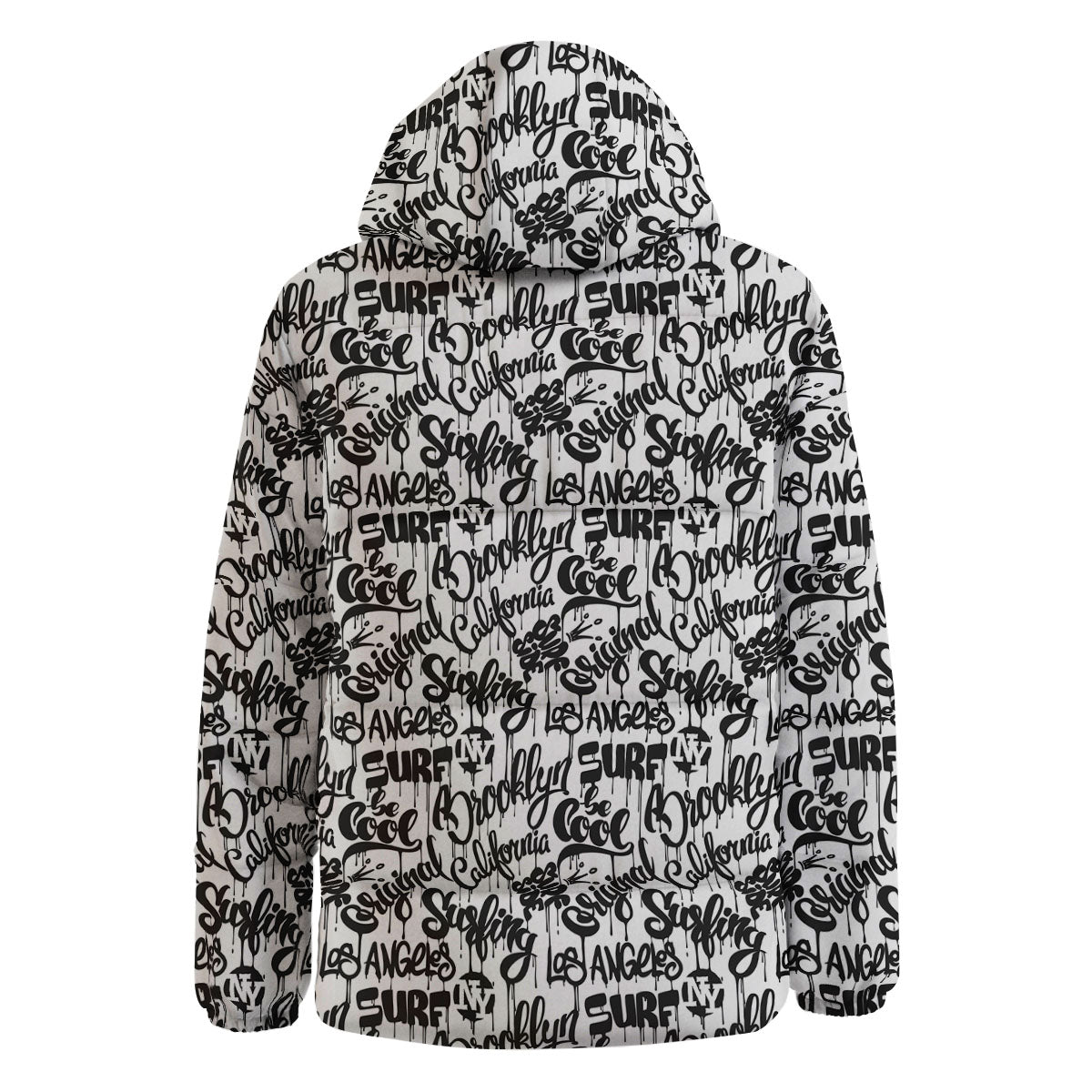 Graffiti White And Black Print Pattern Down Jacket-grizzshop