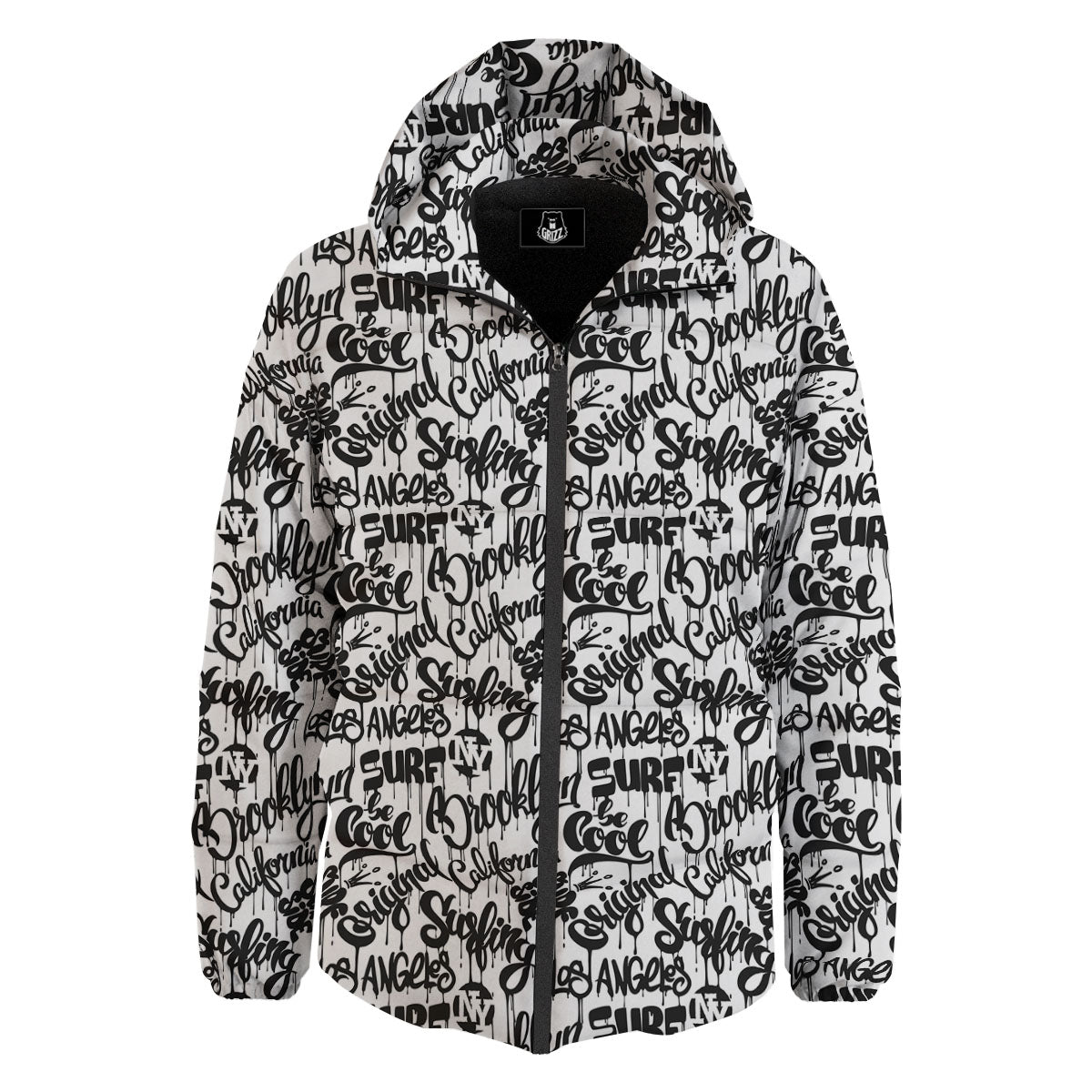 Graffiti White And Black Print Pattern Down Jacket-grizzshop