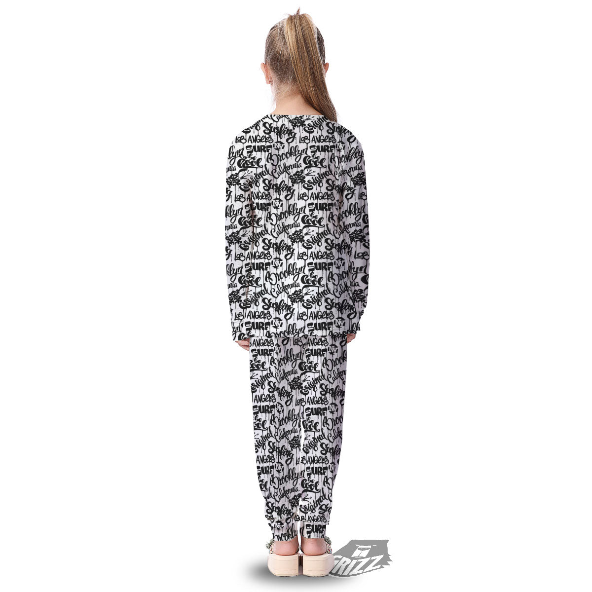 Graffiti White And Black Print Pattern Kid's Pajamas-grizzshop