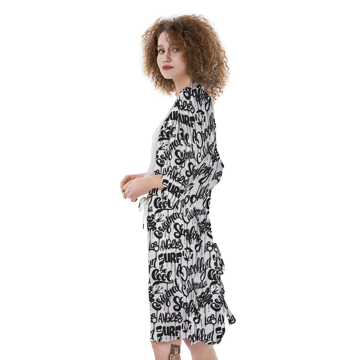 Graffiti White And Black Print Pattern Kimono-grizzshop