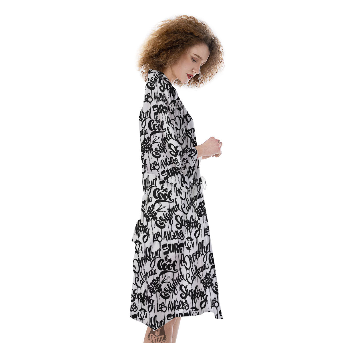 Graffiti White And Black Print Pattern Kimono-grizzshop