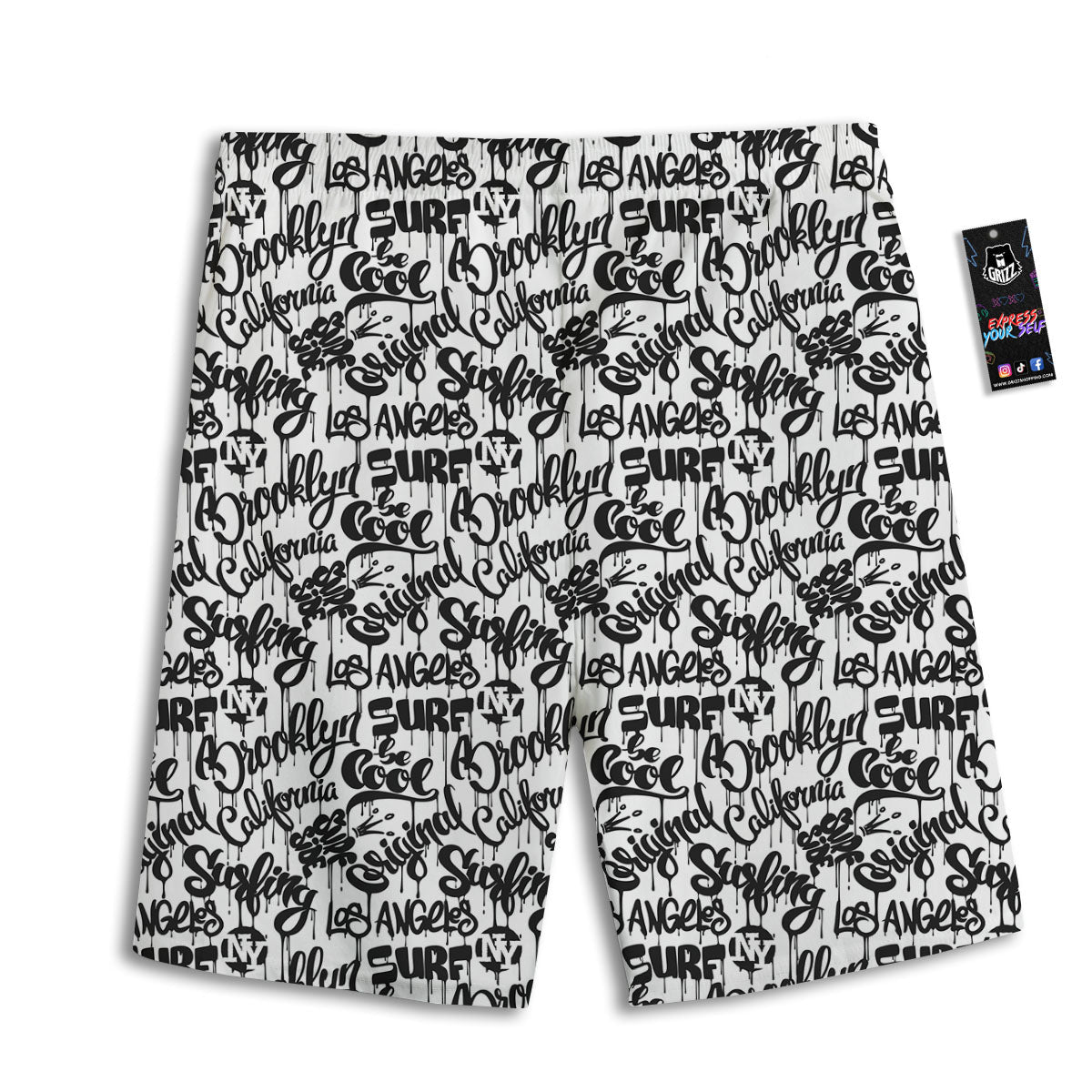 Graffiti White And Black Print Pattern Men's Athletic Shorts
