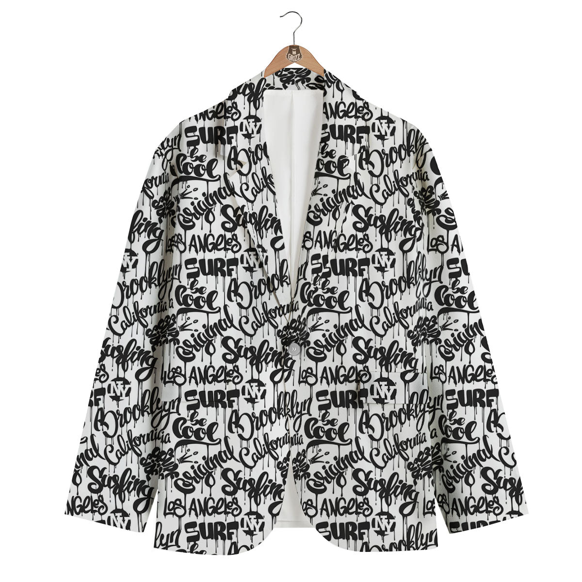 Graffiti White And Black Print Pattern Men's Blazer-grizzshop