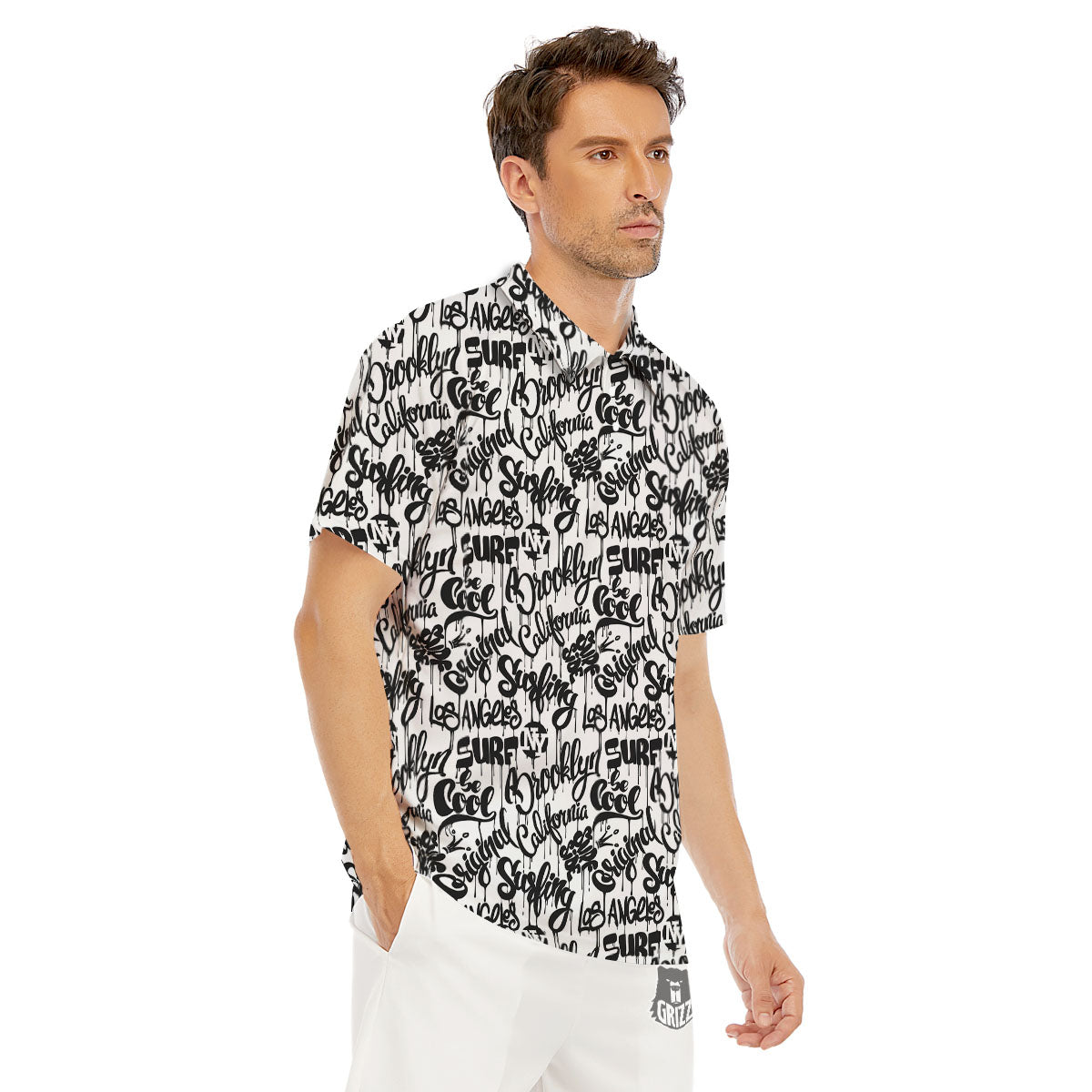 Graffiti White And Black Print Pattern Men's Golf Shirts-grizzshop