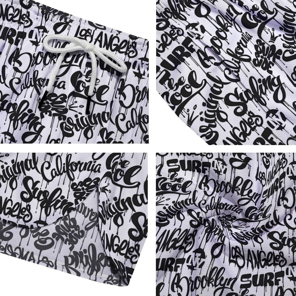 Graffiti White And Black Print Pattern Men's Running Shorts-grizzshop