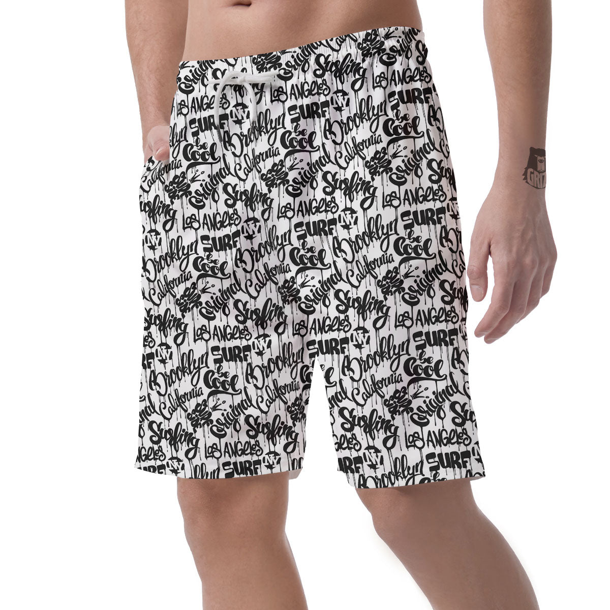 Graffiti White And Black Print Pattern Men's Shorts-grizzshop
