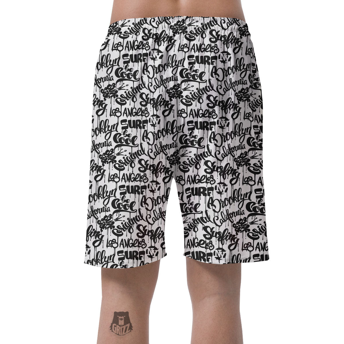 Graffiti White And Black Print Pattern Men's Shorts-grizzshop