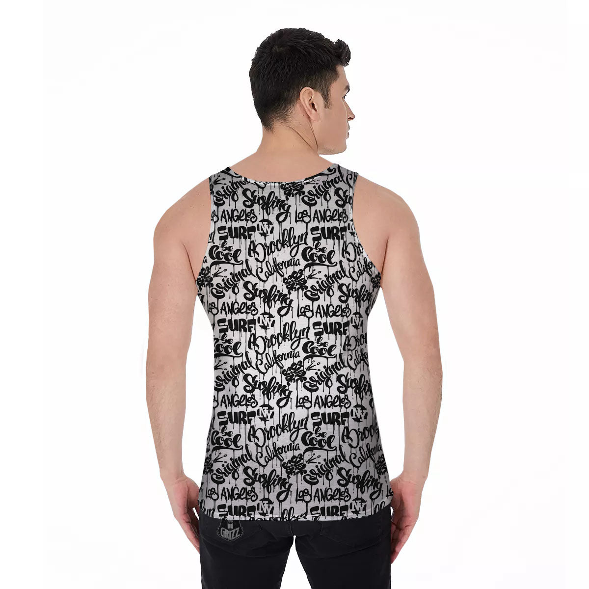 Graffiti White And Black Print Pattern Men's Tank Top-grizzshop