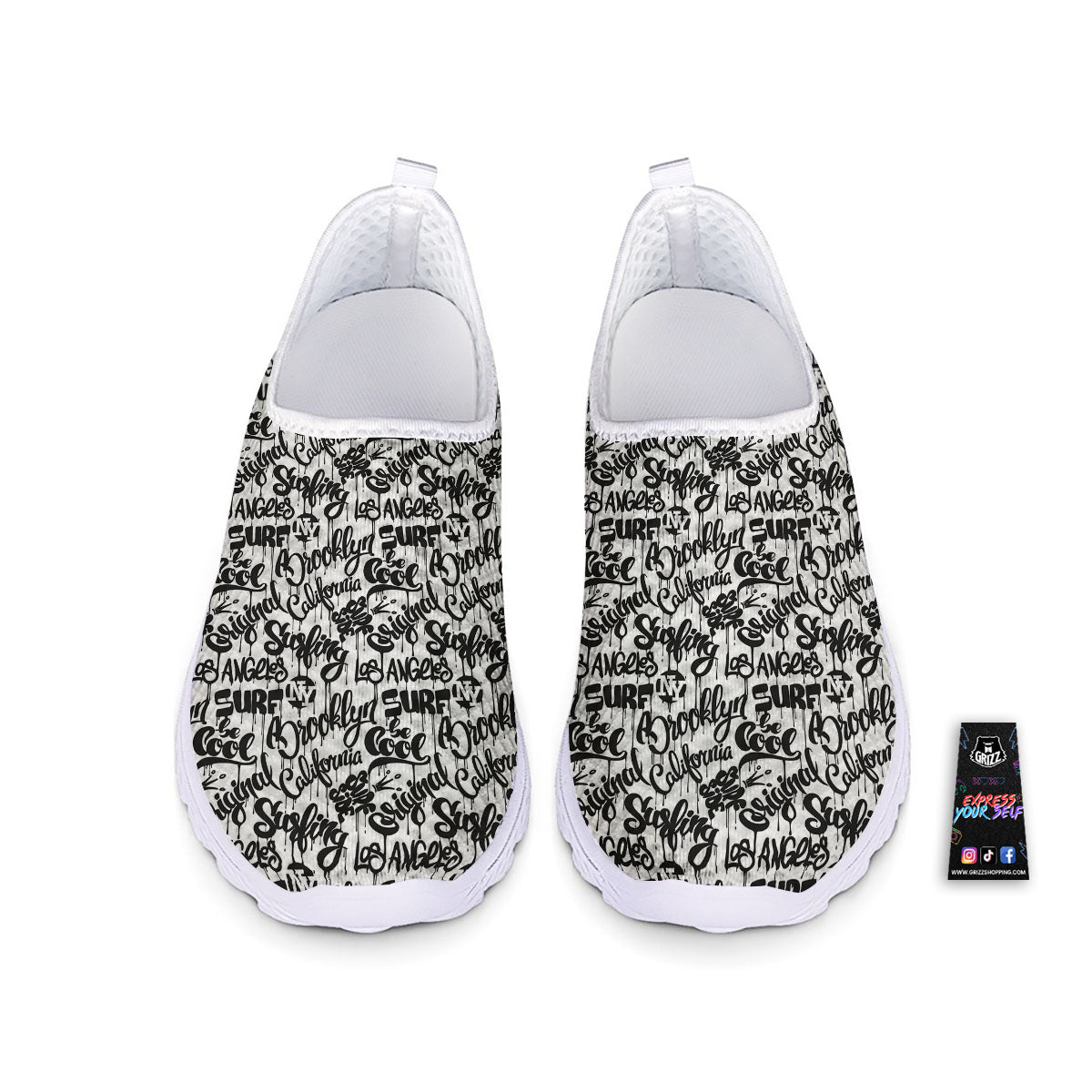 Graffiti White And Black Print Pattern Nurse Shoes-grizzshop