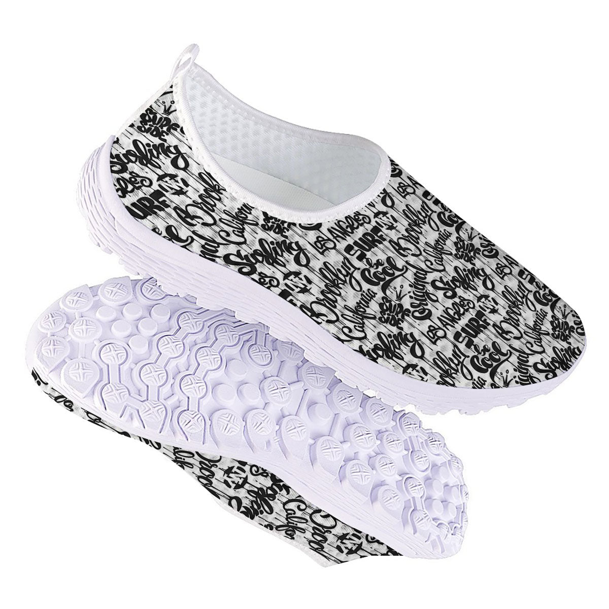 Graffiti White And Black Print Pattern Nurse Shoes-grizzshop