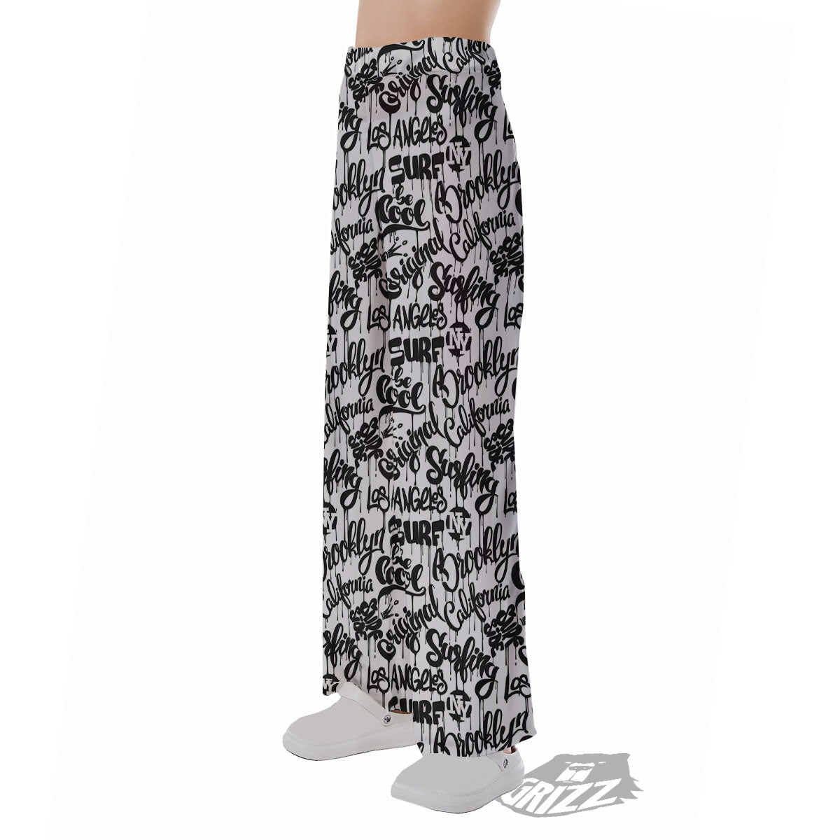 Graffiti White And Black Print Pattern Pajama Pants-grizzshop