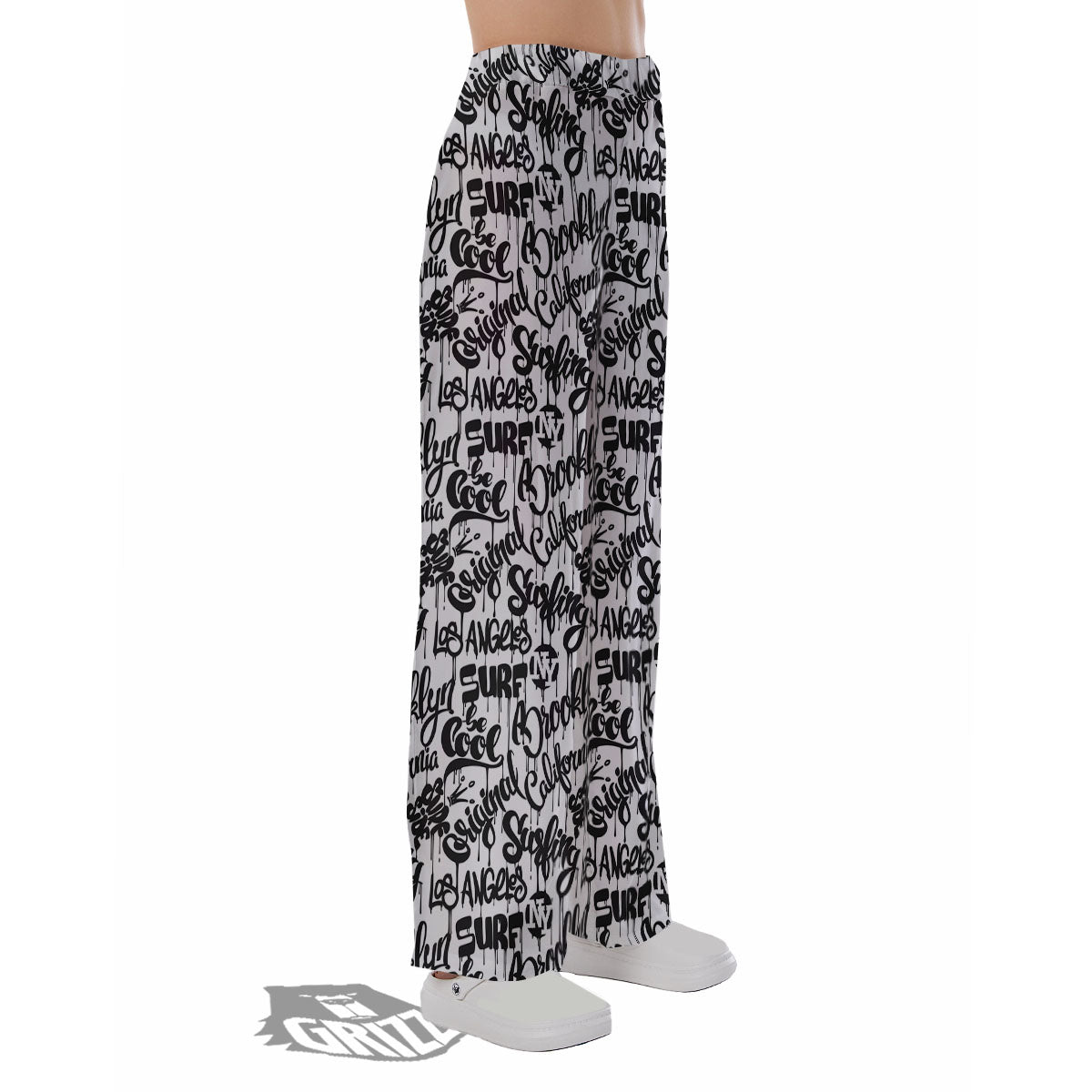 Graffiti White And Black Print Pattern Pajama Pants-grizzshop