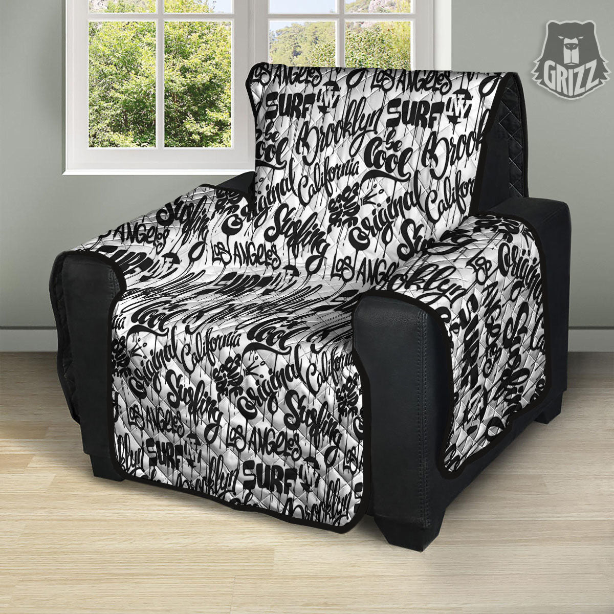 Graffiti White And Black Print Pattern Recliner Protector-grizzshop