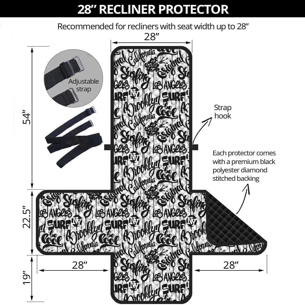 Graffiti White And Black Print Pattern Recliner Protector-grizzshop