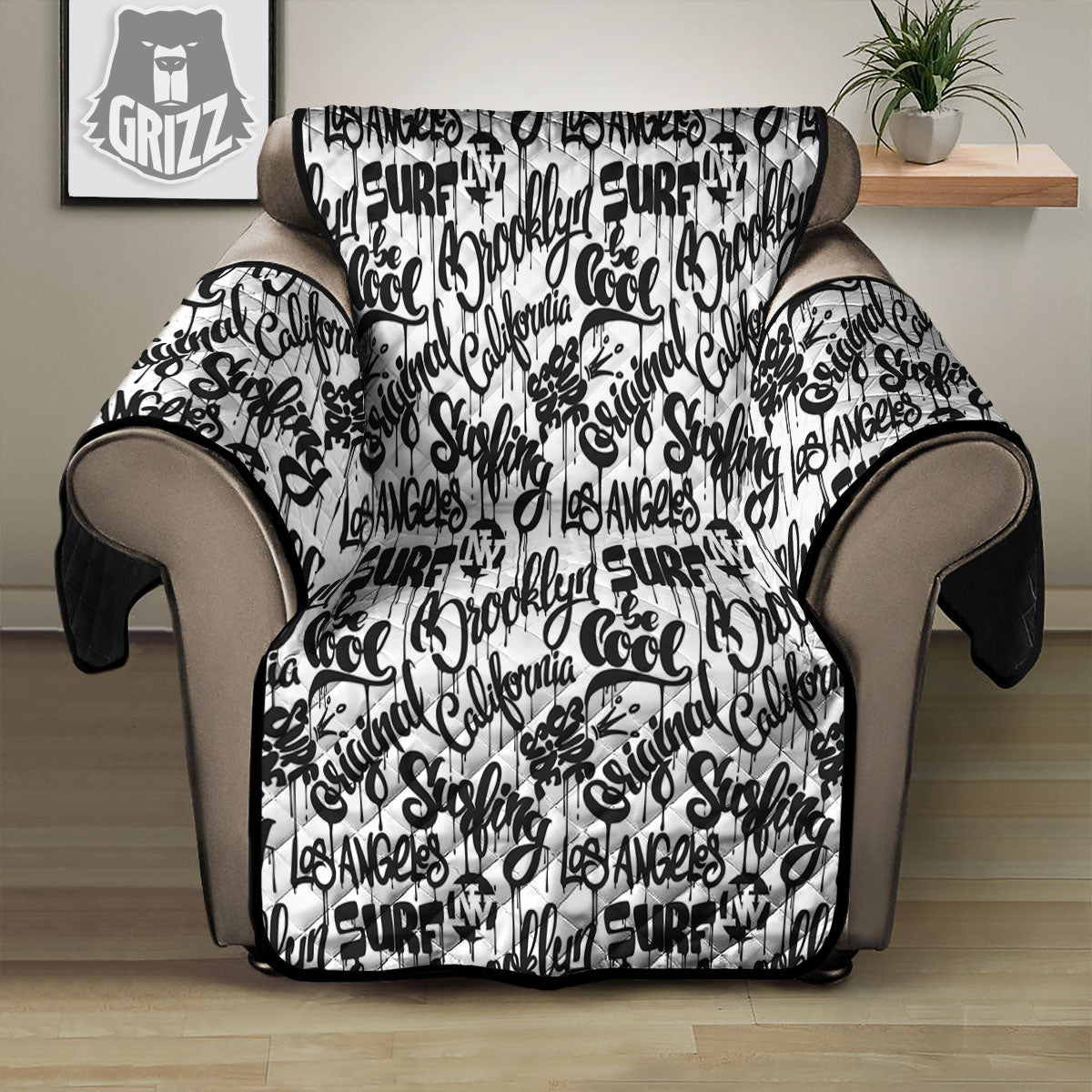 Graffiti White And Black Print Pattern Recliner Protector-grizzshop