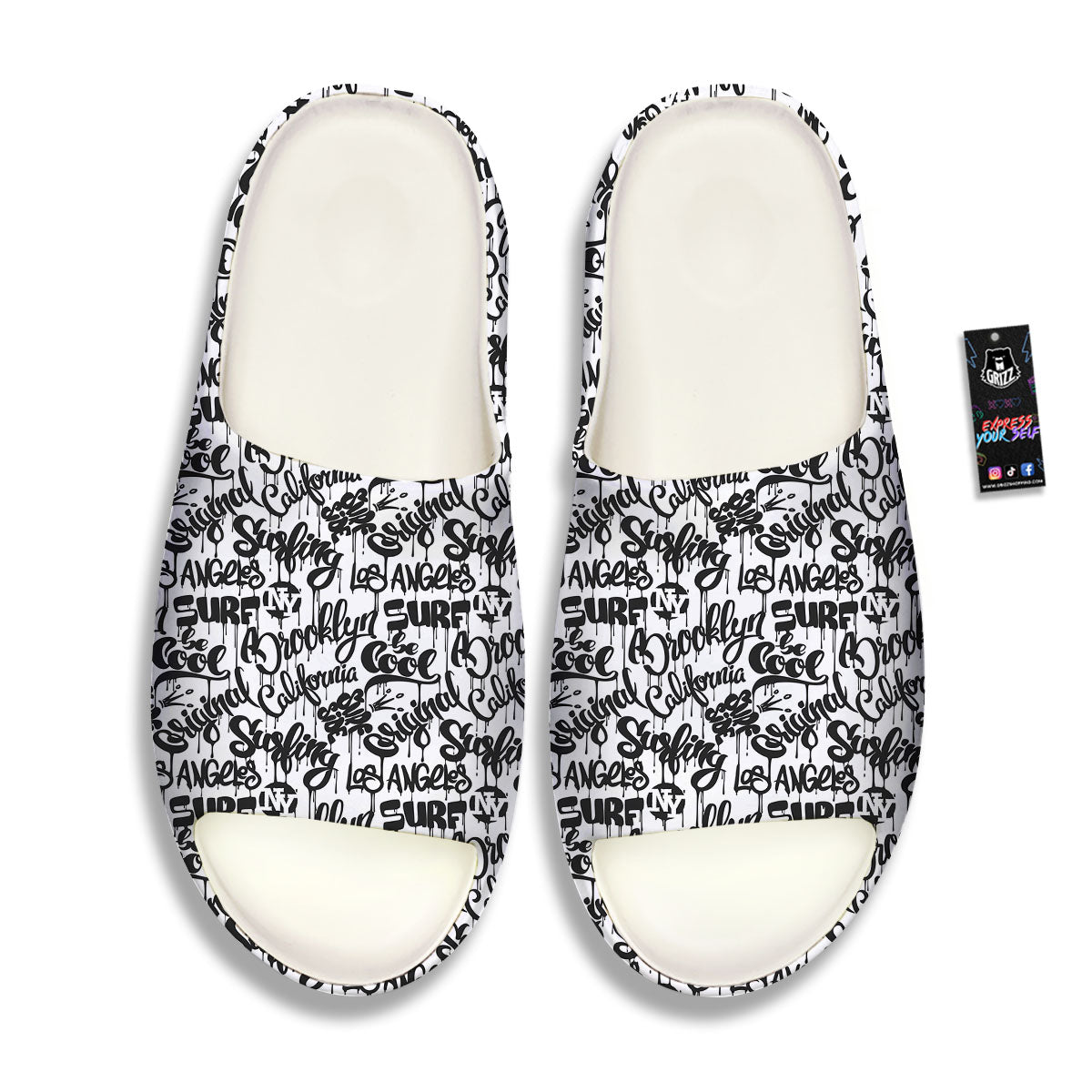 Graffiti White And Black Print Pattern Sandals-grizzshop