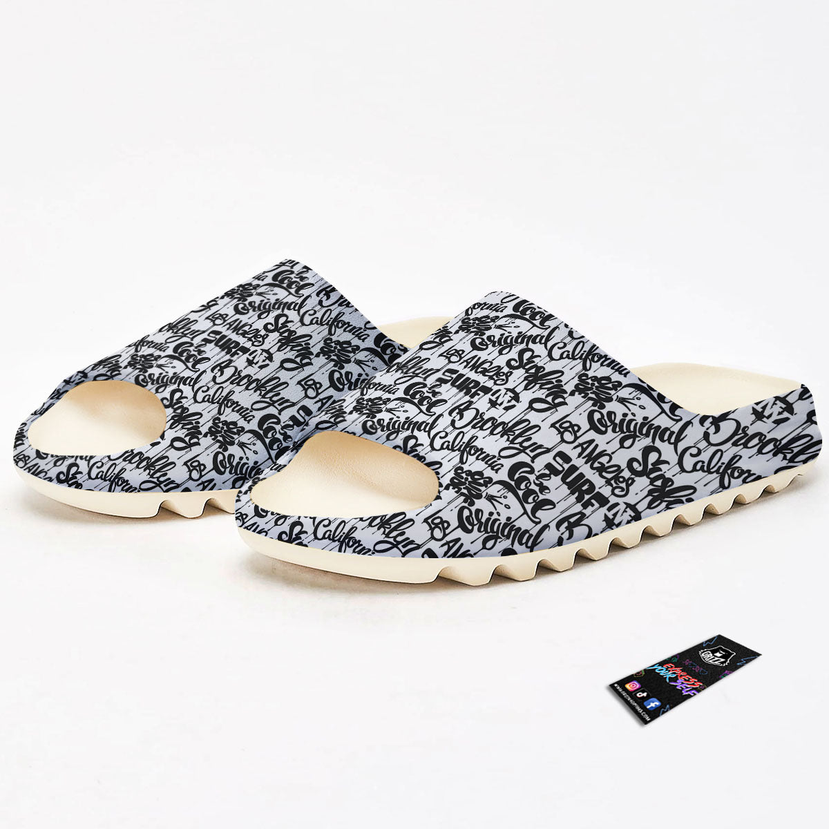 Graffiti White And Black Print Pattern Sandals-grizzshop