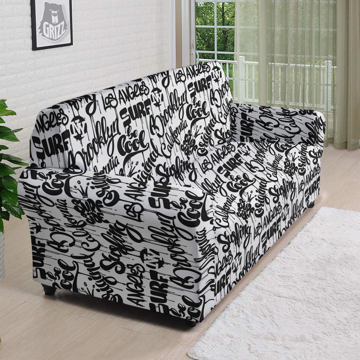 Graffiti White And Black Print Pattern Sofa Cover-grizzshop