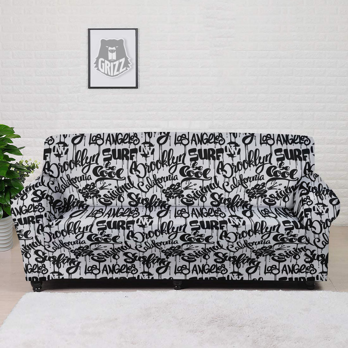 Graffiti White And Black Print Pattern Sofa Cover-grizzshop