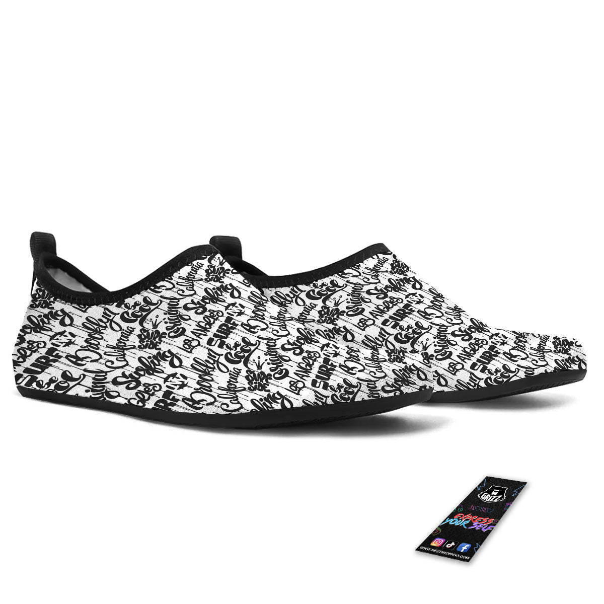 Graffiti White And Black Print Pattern Water Shoes-grizzshop