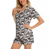 Graffiti White And Black Print Pattern Women Silk Pajamas-grizzshop