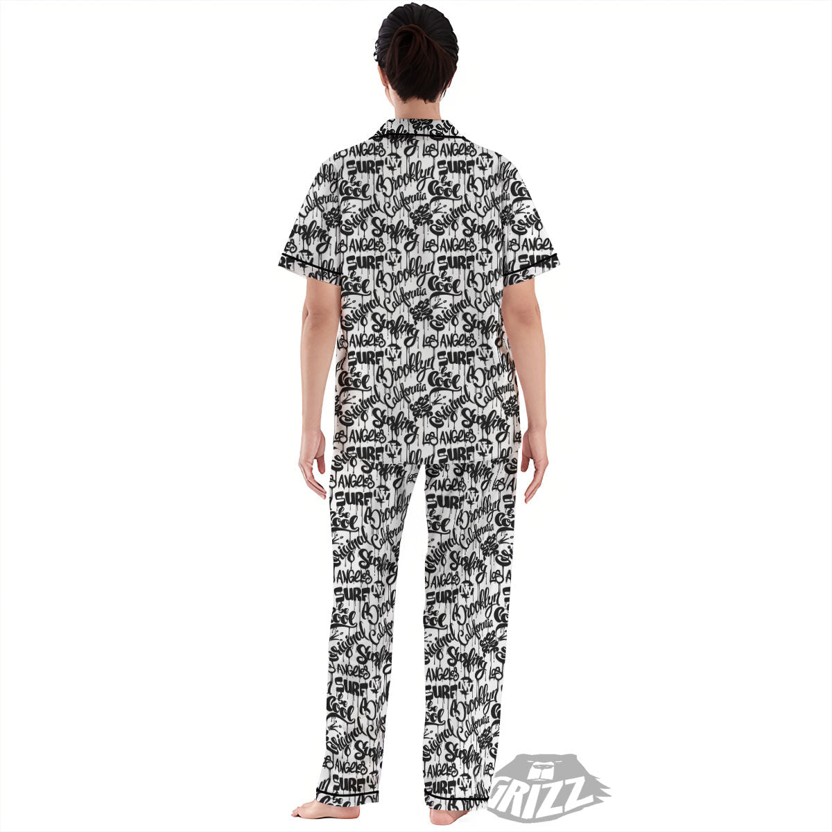 Graffiti White And Black Print Pattern Women's Pajamas Set-grizzshop