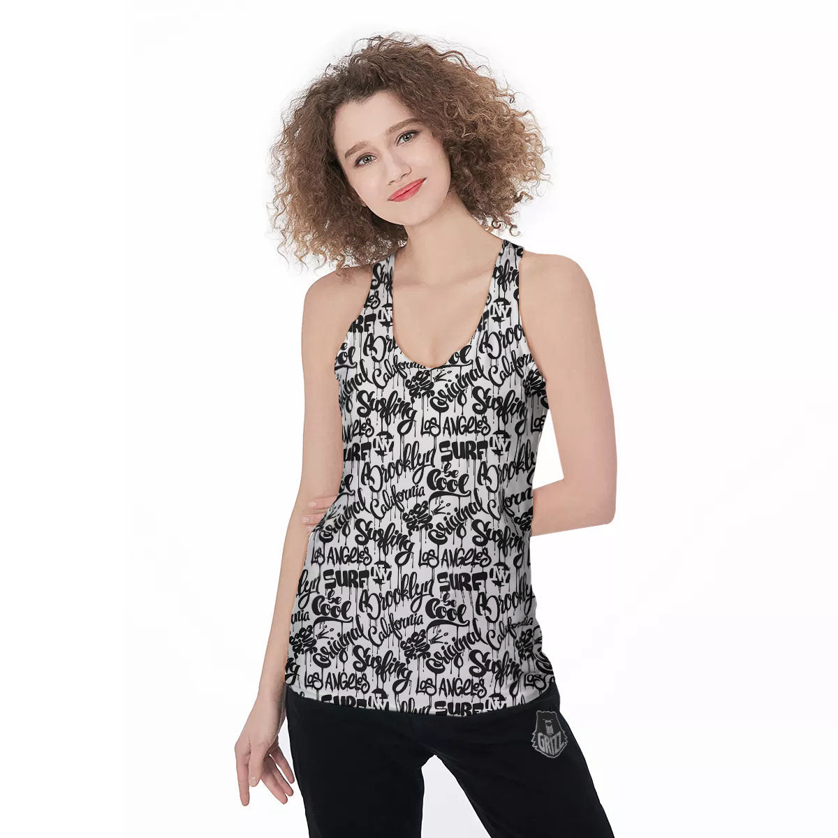 Graffiti White And Black Print Pattern Women's Racerback Tank Top-grizzshop