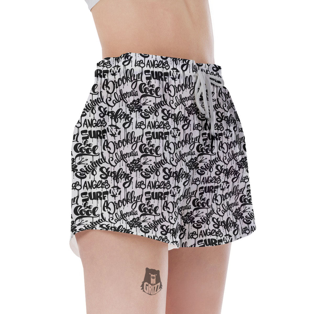 Graffiti White And Black Print Pattern Women's Shorts-grizzshop