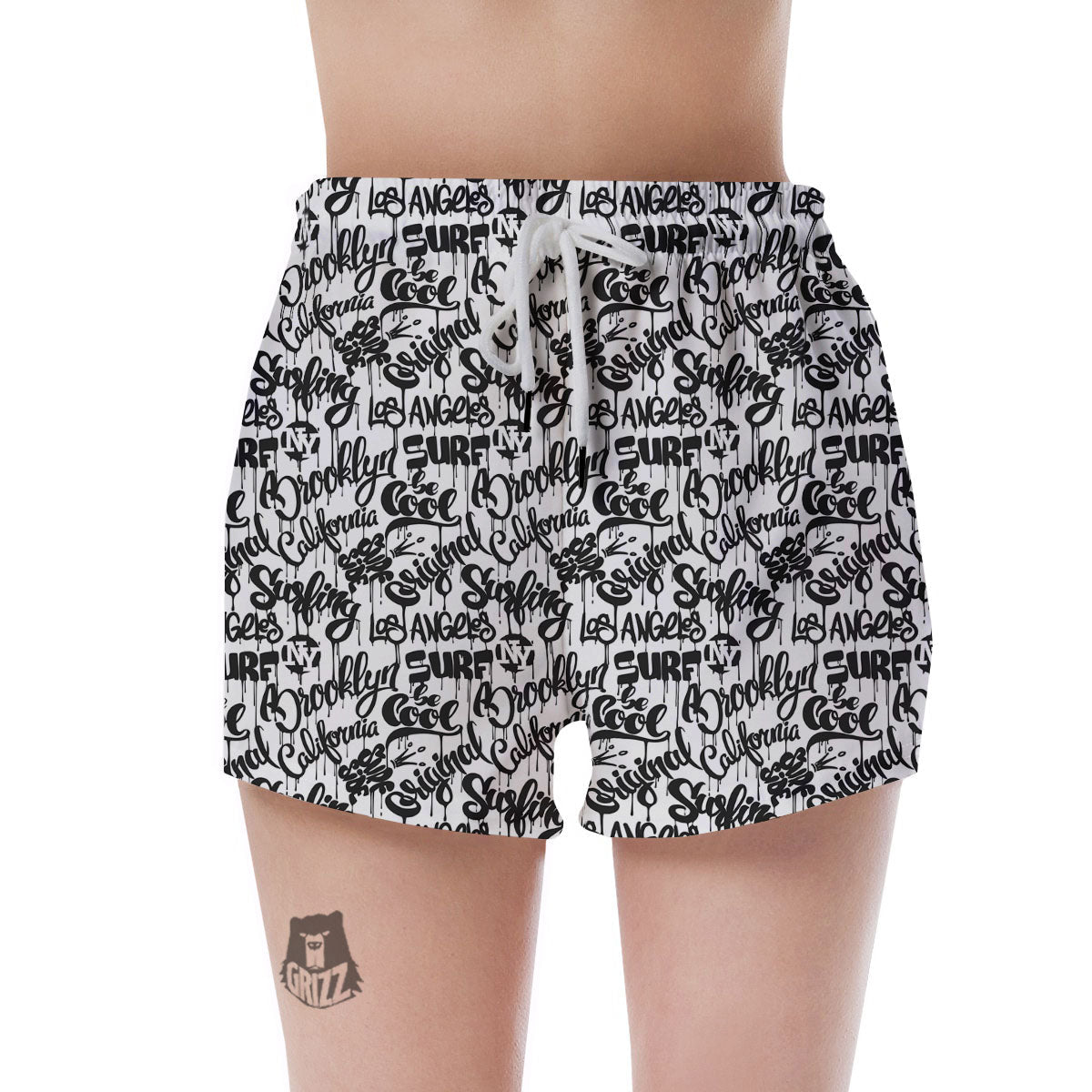 Graffiti White And Black Print Pattern Women's Shorts-grizzshop