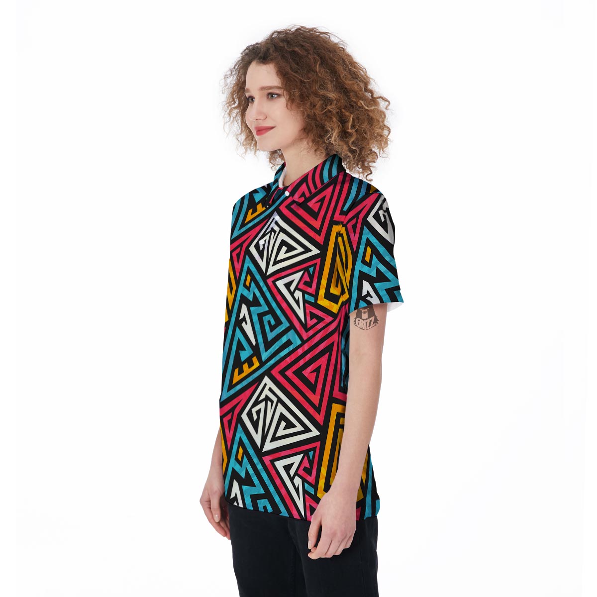 Graffiti geometric seamless pattern Women's Golf Shirts-grizzshop